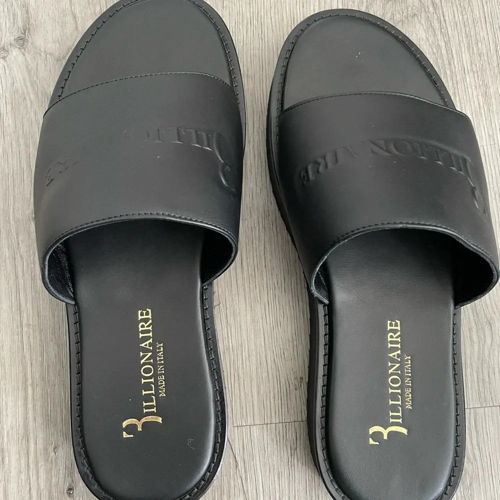 Billionaire Leather Flat Slide Sandals Black size 41 Casual Quiet Luxury